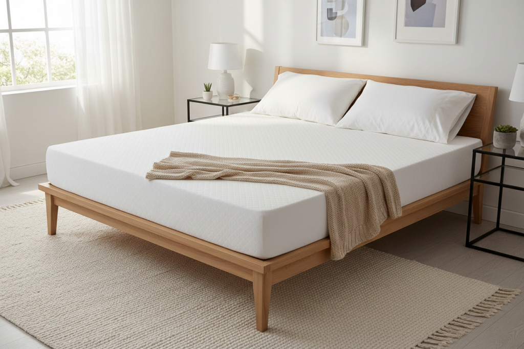 DSARD Luxury Cooling Memory Foam Queen Mattress Topper on a neatly made queen bed in a modern bedroom

